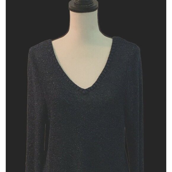 Davina Womens Elegant Sparkle V Neck Back Sweater Size M Blue Long Sleeve - Picture 7 of 12